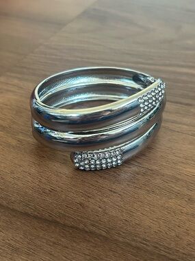 Silver Tone Crystal Accent Bangle Bracelet - Women Jewelry